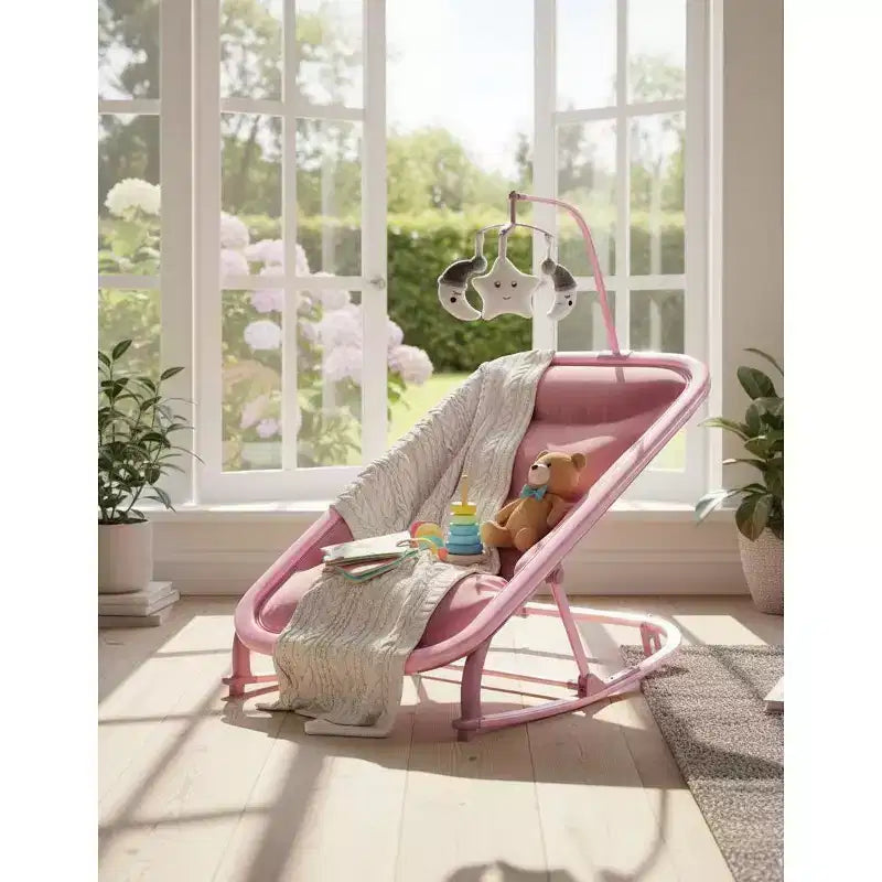 Transat/Berceau à bascule pour bébé avec harnais de sécurité et jouets suspendus, Poussette rembourrée noire douce pour nourrissons et tout-petards