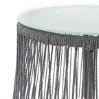 Table d'appoint en corde tressée avec plateau en verre trempé, petite table de chevet avec cadre en fer pour salon, patio, chambre