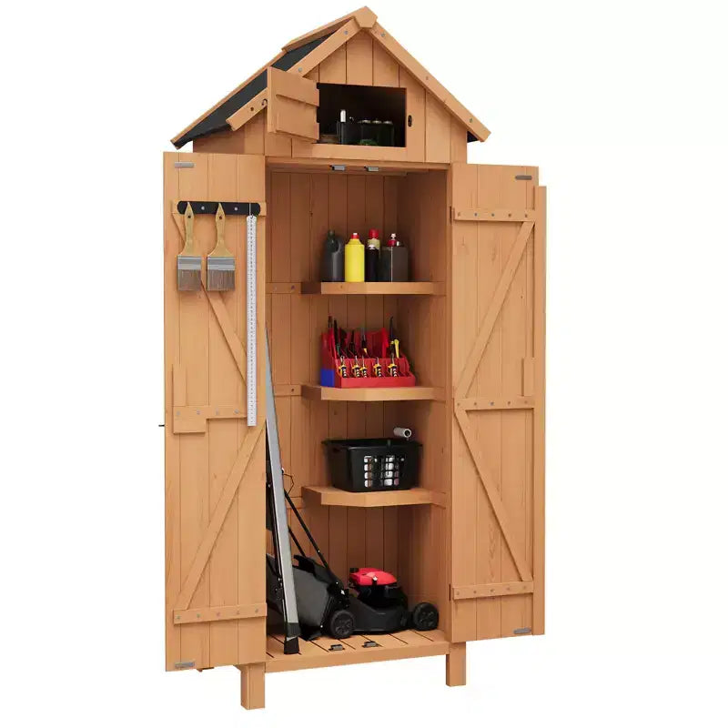 COZONY 70 Waterproof Wooden Storage Shed with 3 Shelves & Lockable Door, Vertical Garden Tool Cabinet for Patio & Yard