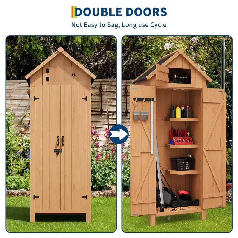 COZONY Abri de Jardin en Bois Étanche 70" avec 3 Étagères et Porte Verrouillable, Armoire de Rangement Verticale pour Outils de Jardin pour Patio et Cour