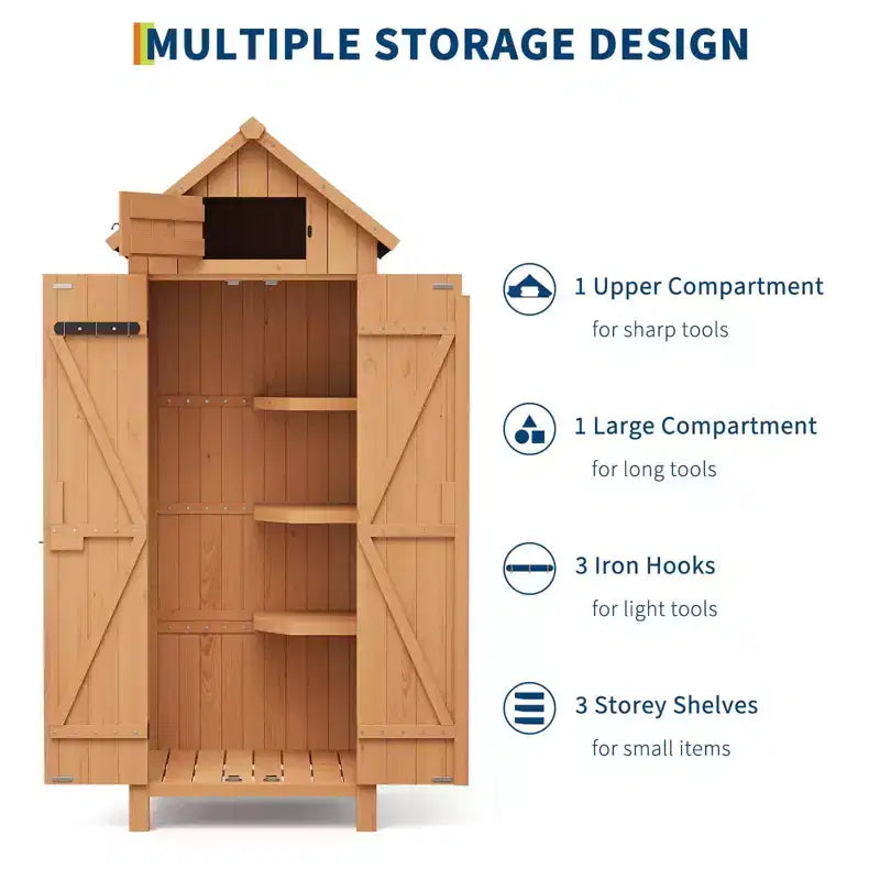 COZONY Abri de Jardin en Bois Étanche 70" avec 3 Étagères et Porte Verrouillable, Armoire de Rangement Verticale pour Outils de Jardin pour Patio et Cour