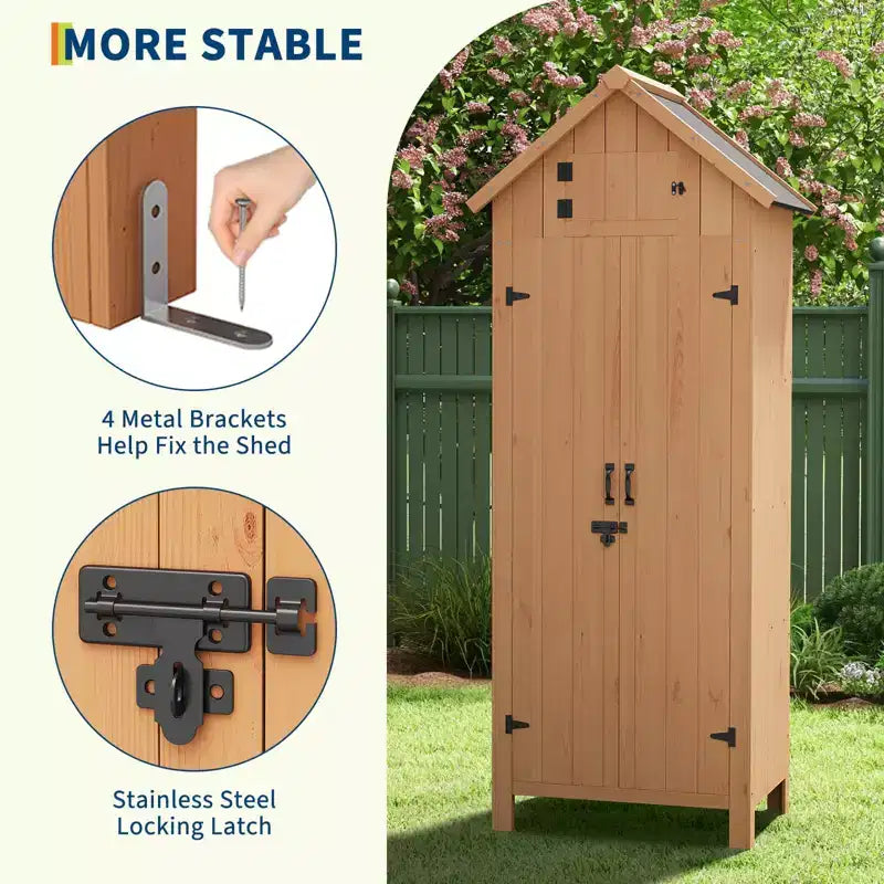 COZONY Abri de Jardin en Bois Étanche 70" avec 3 Étagères et Porte Verrouillable, Armoire de Rangement Verticale pour Outils de Jardin pour Patio et Cour