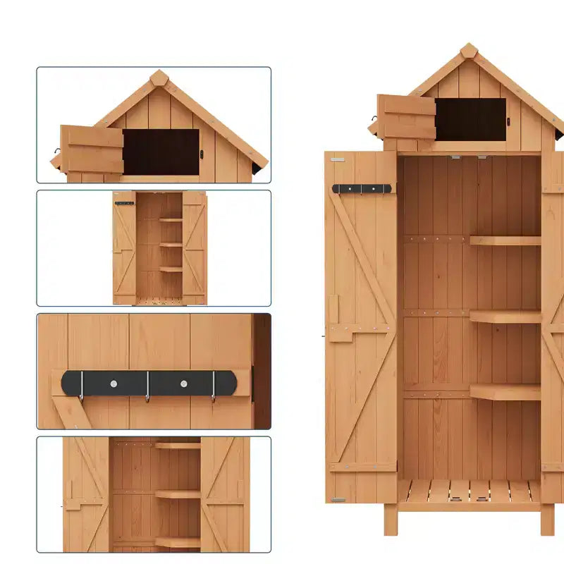 COZONY Abri de Jardin en Bois Étanche 70" avec 3 Étagères et Porte Verrouillable, Armoire de Rangement Verticale pour Outils de Jardin pour Patio et Cour
