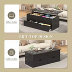 Table basse relevable avec compartiment de rangement caché, 2 tiroirs et 3 niveaux – Table basse pour salon, bureau à domicile ou salle de réception