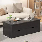 Table basse relevable avec compartiment de rangement caché, 2 tiroirs et 3 niveaux – Table basse pour salon, bureau à domicile ou salle de réception