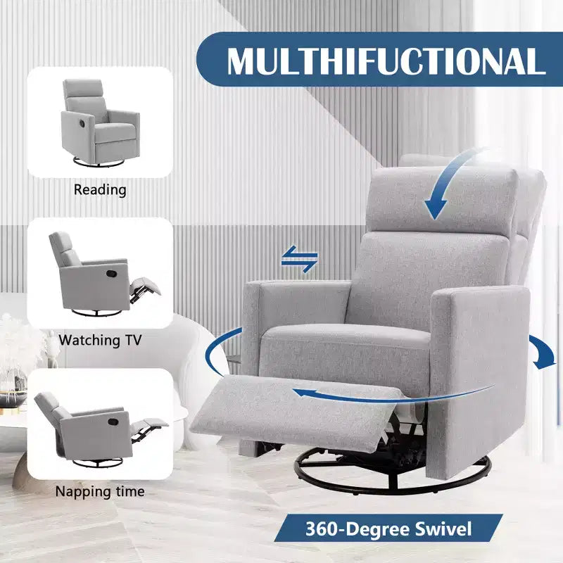 GDFStudio Peggy Fauteuil à bascule moderne rembourré pour chambre de bébé avec planeur pivotant moelleux et inclinaison réglable