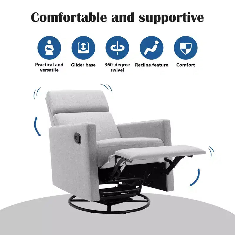 GDFStudio Peggy Fauteuil à bascule moderne rembourré pour chambre de bébé avec planeur pivotant moelleux et inclinaison réglable