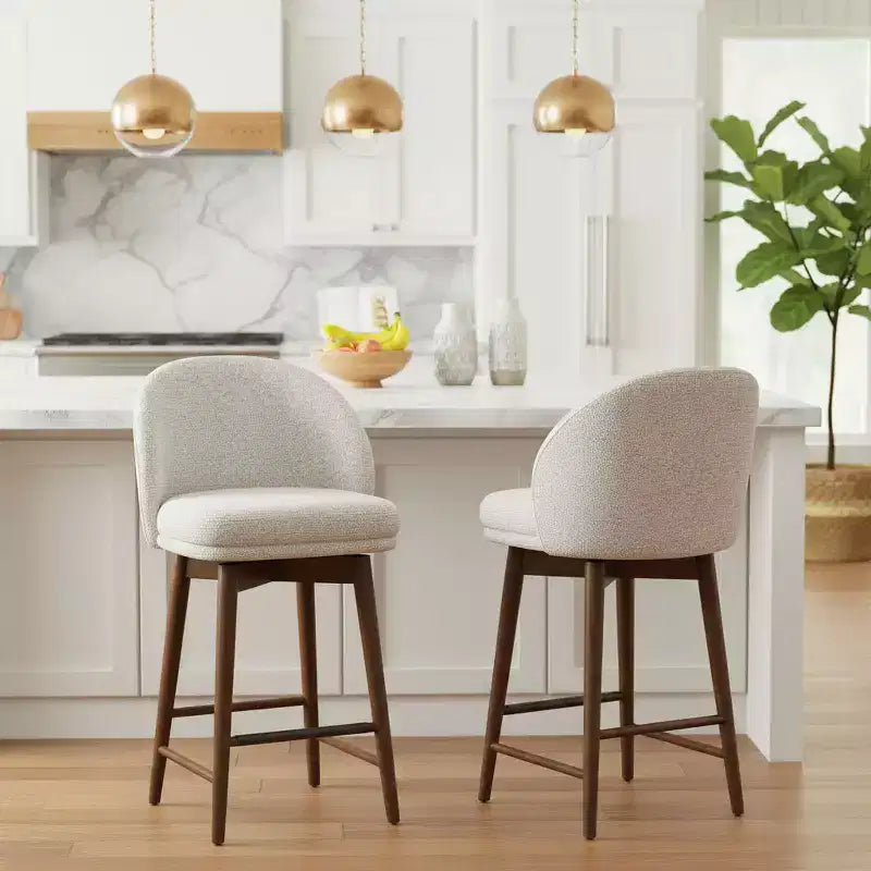 Lot de 4 tabourets de comptoir modernes rembourrés à dossier incurvé et pivotant à 360°, pieds en bois massif pour îlot de cuisine ou bar de maison - Panipeachy