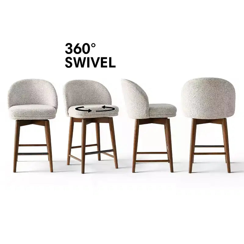 Lot de 4 tabourets de comptoir modernes rembourrés à dossier incurvé et pivotant à 360°, pieds en bois massif pour îlot de cuisine ou bar de maison - Panipeachy