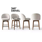 Lot de 4 tabourets de comptoir modernes rembourrés à dossier incurvé et pivotant à 360°, pieds en bois massif pour îlot de cuisine ou bar de maison - Panipeachy