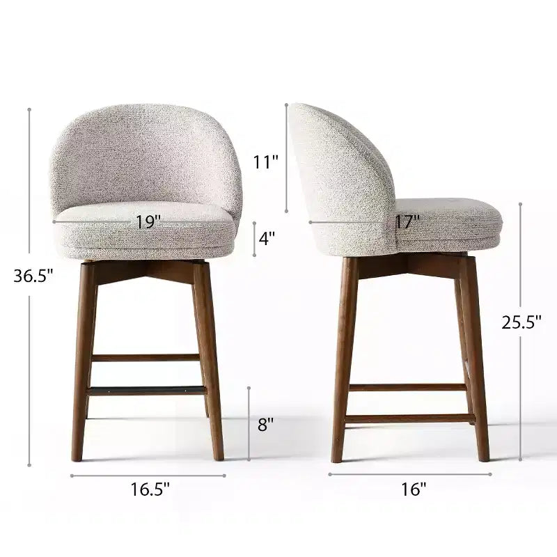 Lot de 4 tabourets de comptoir modernes rembourrés à dossier incurvé et pivotant à 360°, pieds en bois massif pour îlot de cuisine ou bar de maison - Panipeachy