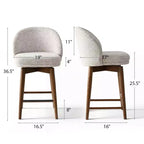 Lot de 4 tabourets de comptoir modernes rembourrés à dossier incurvé et pivotant à 360°, pieds en bois massif pour îlot de cuisine ou bar de maison - Panipeachy