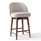 Lot de 4 tabourets de comptoir modernes rembourrés à dossier incurvé et pivotant à 360°, pieds en bois massif pour îlot de cuisine ou bar de maison - Panipeachy