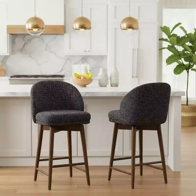 Lot de 4 tabourets de comptoir modernes rembourrés à dossier incurvé et pivotant à 360°, pieds en bois massif pour îlot de cuisine ou bar de maison - Panipeachy