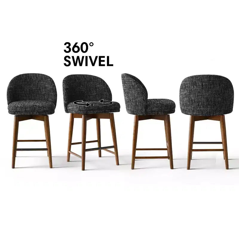 Lot de 4 tabourets de comptoir modernes rembourrés à dossier incurvé et pivotant à 360°, pieds en bois massif pour îlot de cuisine ou bar de maison - Panipeachy