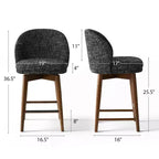 Lot de 4 tabourets de comptoir modernes rembourrés à dossier incurvé et pivotant à 360°, pieds en bois massif pour îlot de cuisine ou bar de maison - Panipeachy
