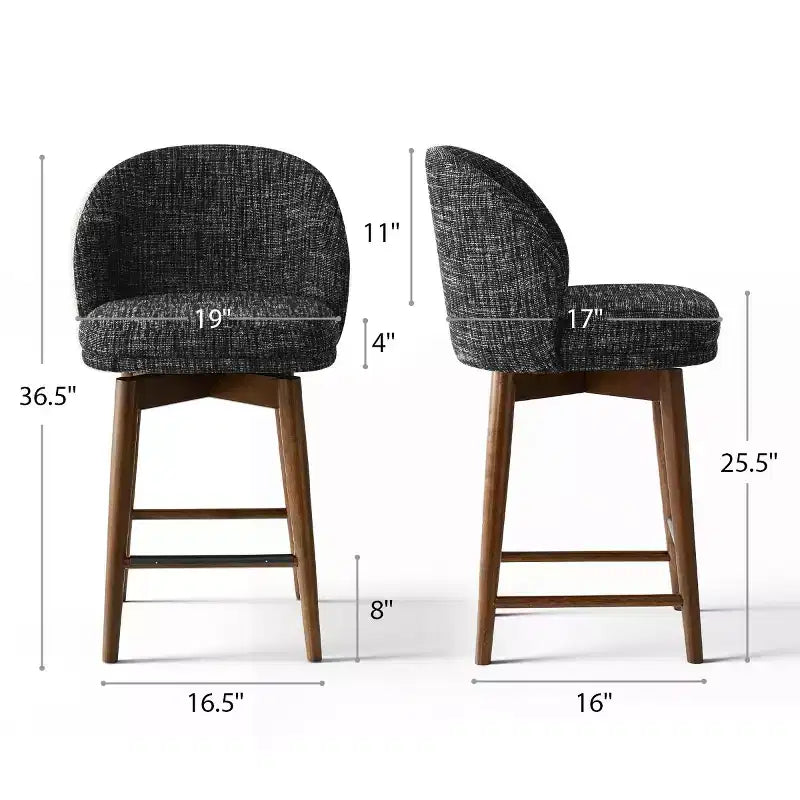 Lot de 4 tabourets de comptoir modernes rembourrés à dossier incurvé et pivotant à 360°, pieds en bois massif pour îlot de cuisine ou bar de maison - Panipeachy