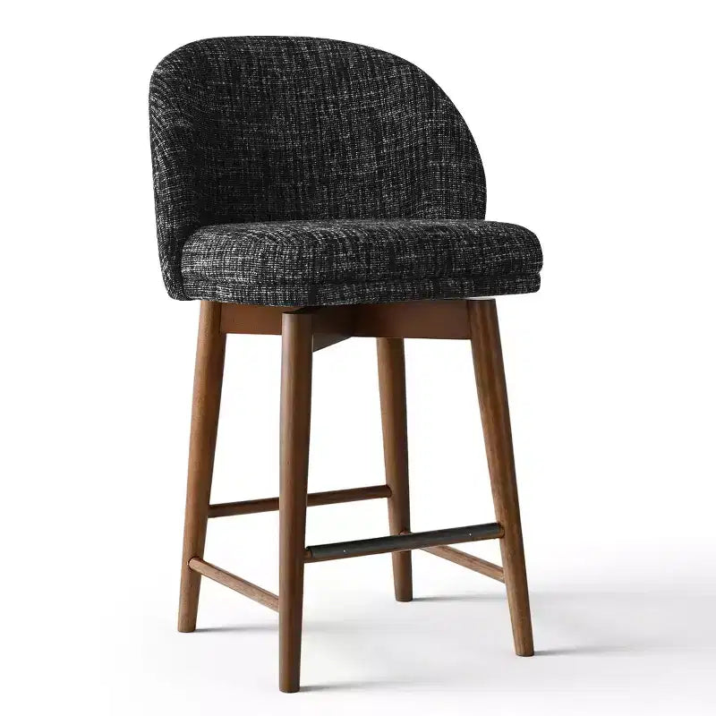 Lot de 4 tabourets de comptoir modernes rembourrés à dossier incurvé et pivotant à 360°, pieds en bois massif pour îlot de cuisine ou bar de maison - Panipeachy