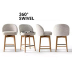 Lot de 4 tabourets de comptoir modernes rembourrés à dossier incurvé et pivotant à 360°, pieds en bois massif pour îlot de cuisine ou bar de maison - Panipeachy