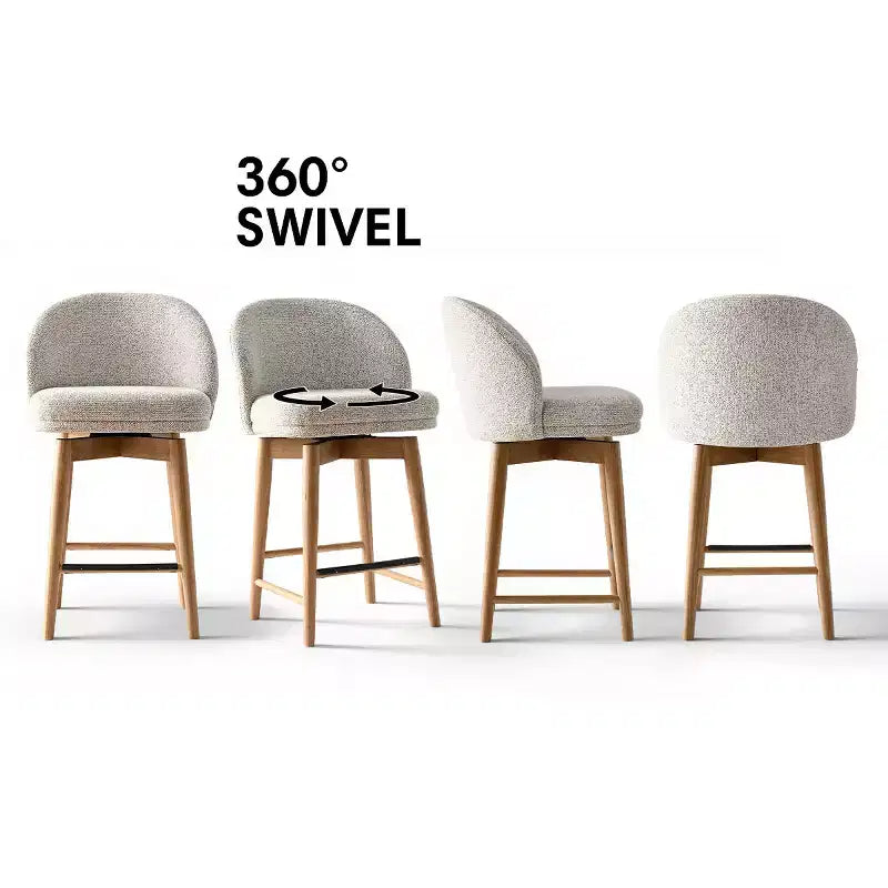 Lot de 4 tabourets de comptoir modernes rembourrés à dossier incurvé et pivotant à 360°, pieds en bois massif pour îlot de cuisine ou bar de maison - Panipeachy