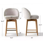 Lot de 4 tabourets de comptoir modernes rembourrés à dossier incurvé et pivotant à 360°, pieds en bois massif pour îlot de cuisine ou bar de maison - Panipeachy