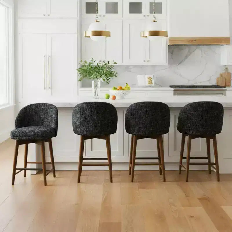Lot de 4 tabourets de comptoir modernes rembourrés à dossier incurvé et pivotant à 360°, pieds en bois massif pour îlot de cuisine ou bar de maison - Panipeachy
