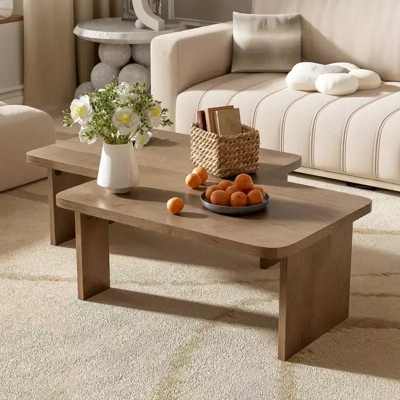 Ensemble de tables basses, design minimaliste rectangulaire, table combinée en bois polyvalente pour le bureau et le salon