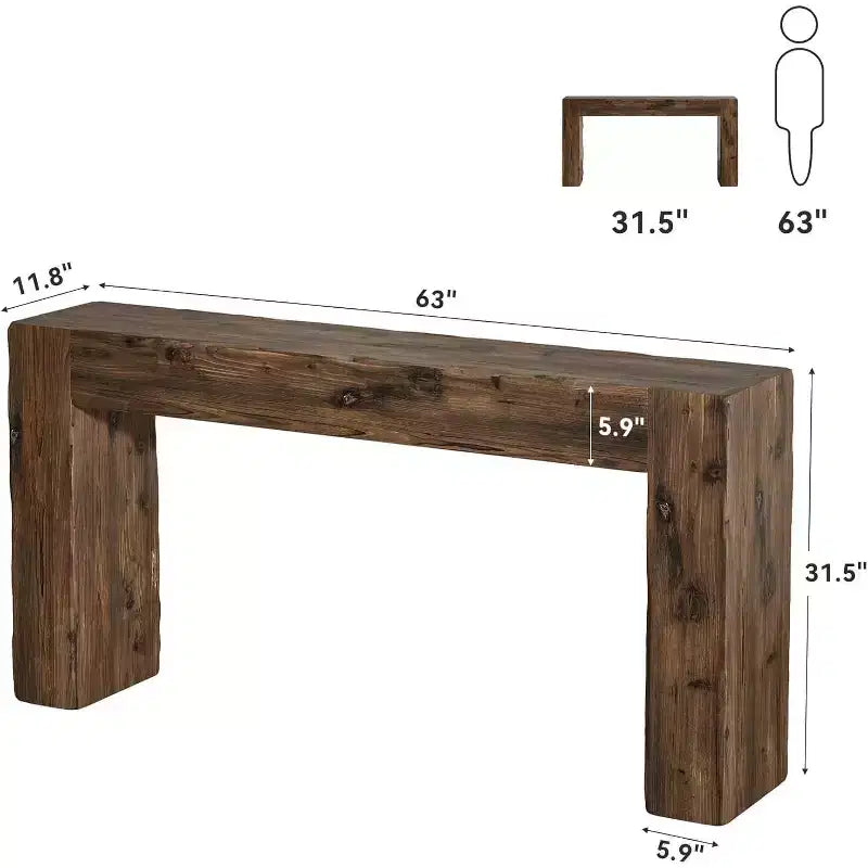 Lantine Table console 63 pouces en bois massif, table basse de style ferme derrière le canapé pour l'entrée, le salon et le foyer, assemblage facile
