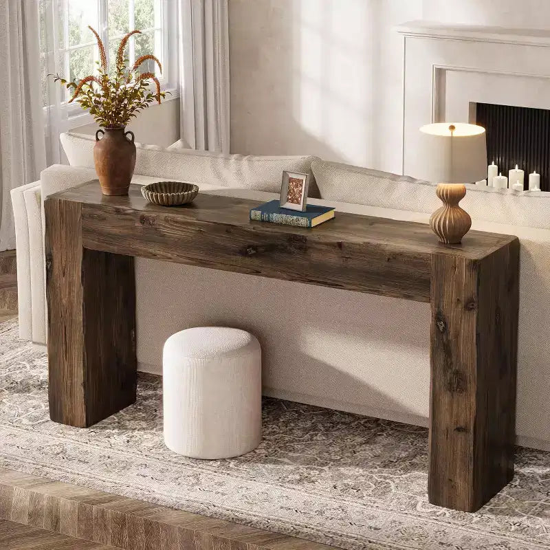 Lantine Table console 63 pouces en bois massif, table basse de style ferme derrière le canapé pour l'entrée, le salon et le foyer, assemblage facile