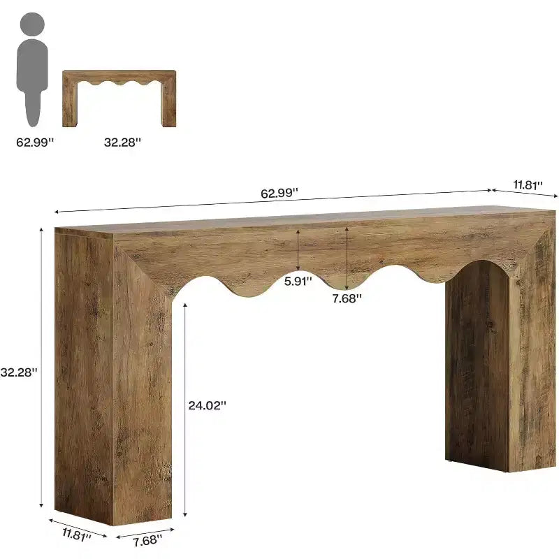 Lantine Table console 63 pouces en bois massif, table basse de style ferme derrière le canapé pour l'entrée, le salon et le foyer, assemblage facile
