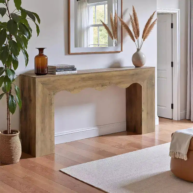 Lantine Table console 63 pouces en bois massif, table basse de style ferme derrière le canapé pour l'entrée, le salon et le foyer, assemblage facile