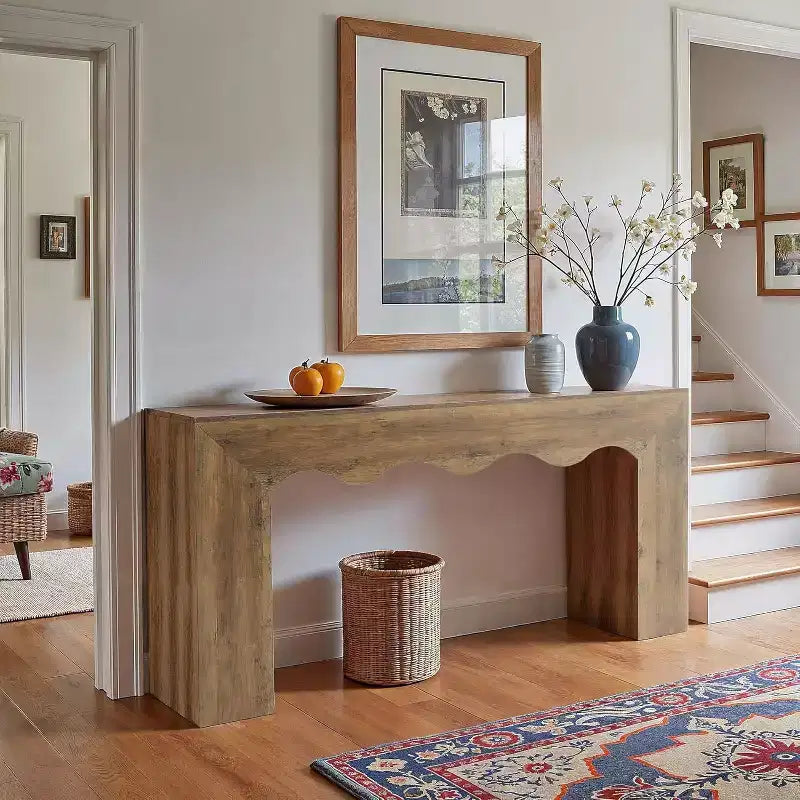 Lantine Table console 63 pouces en bois massif, table basse de style ferme derrière le canapé pour l'entrée, le salon et le foyer, assemblage facile