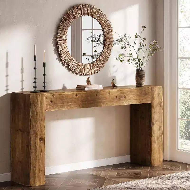 Lantine Table console 63 pouces en bois massif, table basse de style ferme derrière le canapé pour l'entrée, le salon et le foyer, assemblage facile
