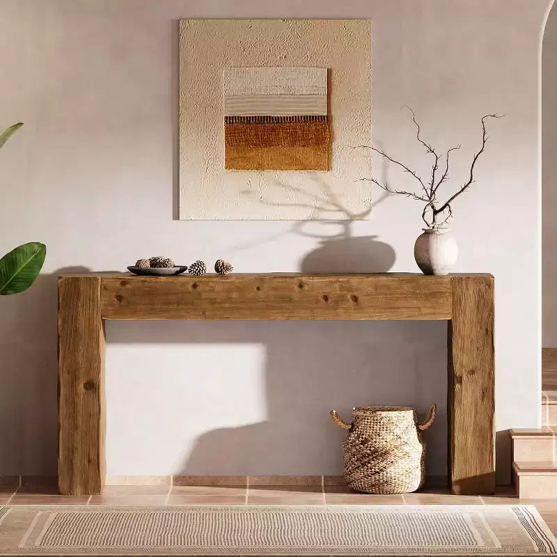 Lantine Table console 63 pouces en bois massif, table basse de style ferme derrière le canapé pour l'entrée, le salon et le foyer, assemblage facile
