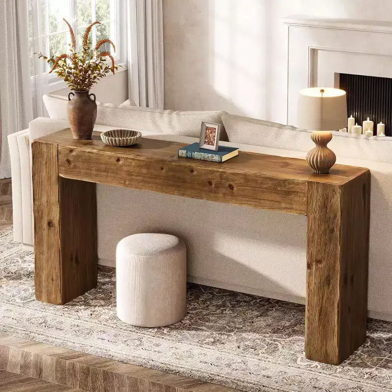 Lantine Table console 63 pouces en bois massif, table basse de style ferme derrière le canapé pour l'entrée, le salon et le foyer, assemblage facile