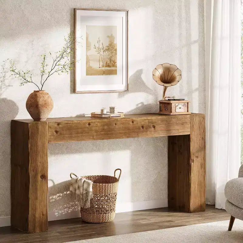 Lantine Table console 63 pouces en bois massif, table basse de style ferme derrière le canapé pour l'entrée, le salon et le foyer, assemblage facile