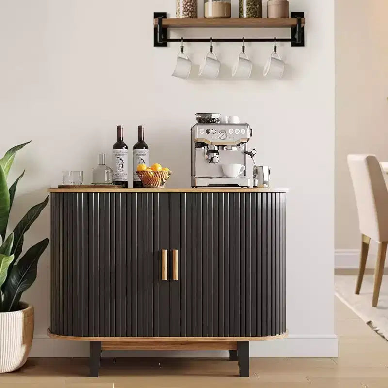 Buffet/Bahut cannelé de 101,6 cm, meuble de rangement avec porte coulissante et étagère réglable, pour salon, salle à manger, cuisine, couloir