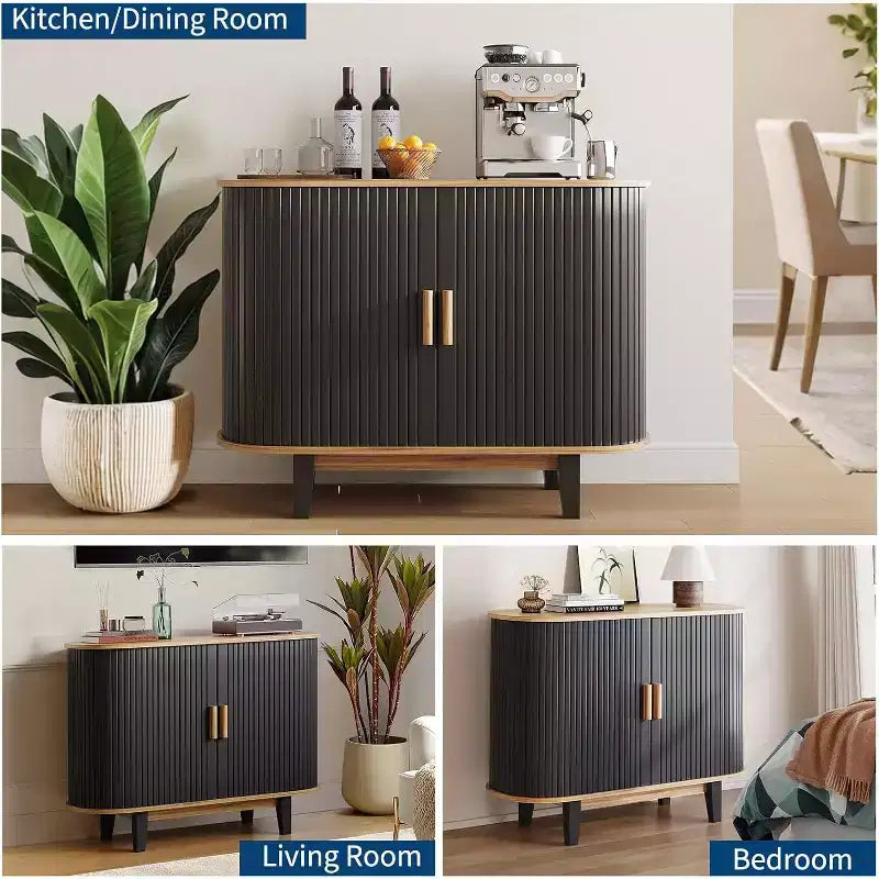 Buffet/Bahut cannelé de 101,6 cm, meuble de rangement avec porte coulissante et étagère réglable, pour salon, salle à manger, cuisine, couloir
