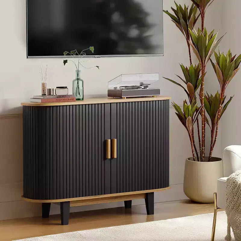 Buffet/Bahut cannelé de 101,6 cm, meuble de rangement avec porte coulissante et étagère réglable, pour salon, salle à manger, cuisine, couloir