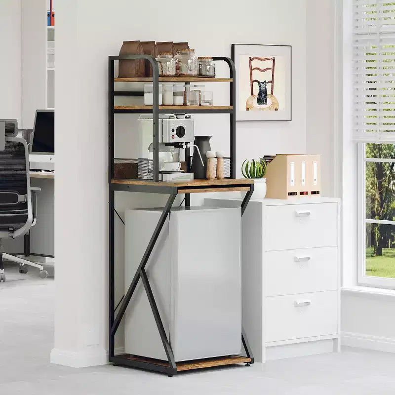4-Tier Mini Shelf with Power Outlet and Storage  Mini Fridge Stand, Microwave Oven Stand Table, Bar Cabinet, for Kitchen, Living Room, Office