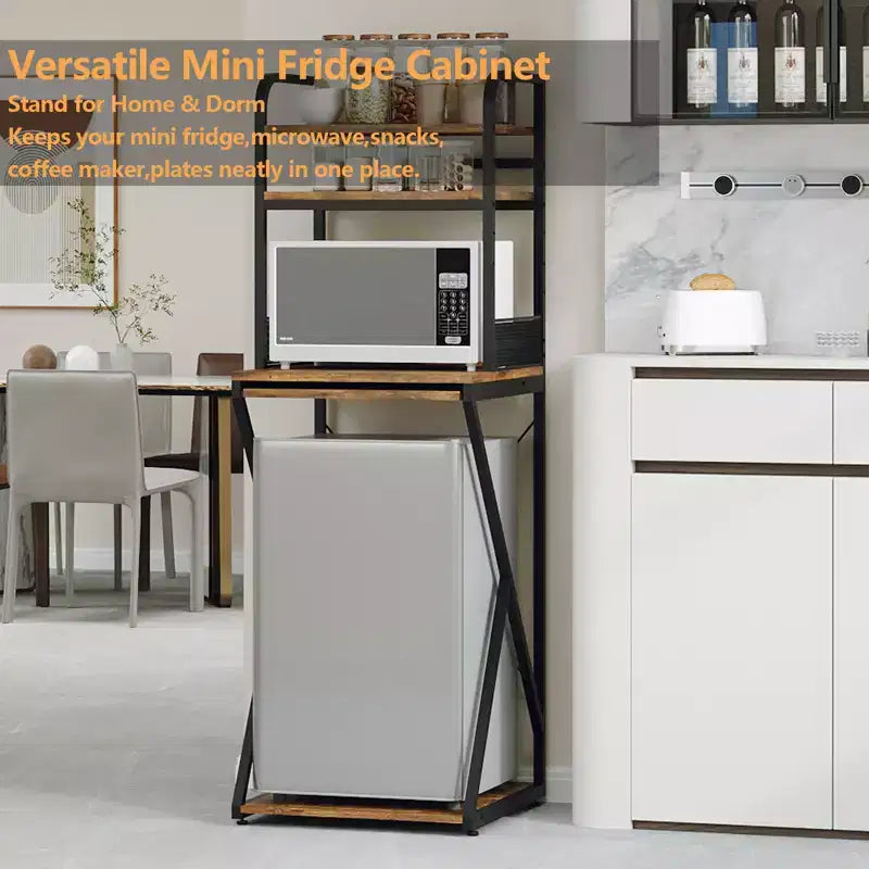 Mini étagère à 4 niveaux avec prise de courant et rangement, support pour mini-réfrigérateur, table pour four à micro-ondes, meuble de bar, pour cuisine, salon, bureau