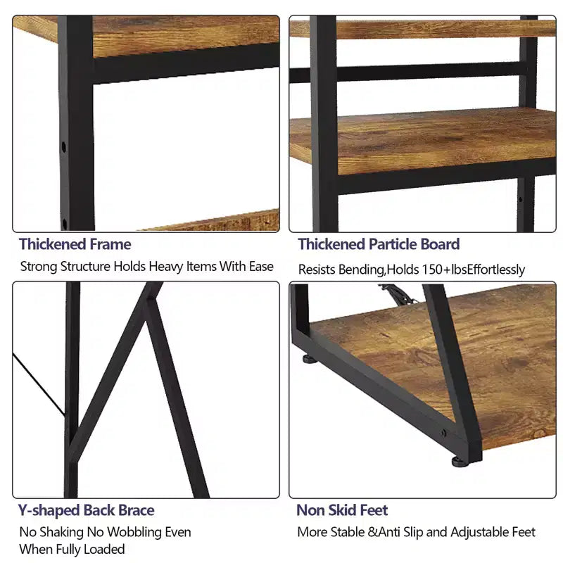 Mini étagère à 4 niveaux avec prise de courant et rangement, support pour mini-réfrigérateur, table pour four à micro-ondes, meuble de bar, pour cuisine, salon, bureau