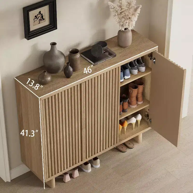 Meuble à chaussures avec porte cannelée, rangement à 5 niveaux avec 4 étagères réglables, banc à chaussures rustique pour couloir