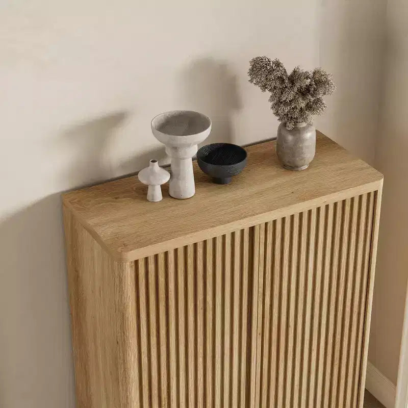 Meuble à chaussures avec porte cannelée, rangement à 5 niveaux avec 4 étagères réglables, banc à chaussures rustique pour couloir