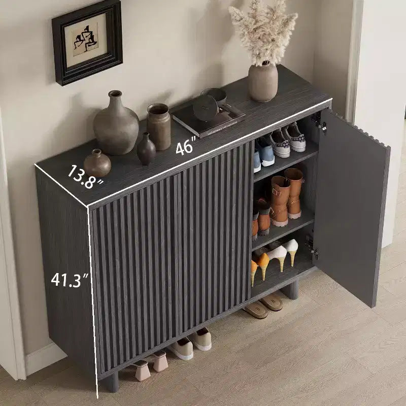 Meuble à chaussures avec porte cannelée, rangement à 5 niveaux avec 4 étagères réglables, banc à chaussures rustique pour couloir