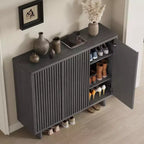 Meuble à chaussures avec porte cannelée, rangement à 5 niveaux avec 4 étagères réglables, banc à chaussures rustique pour couloir