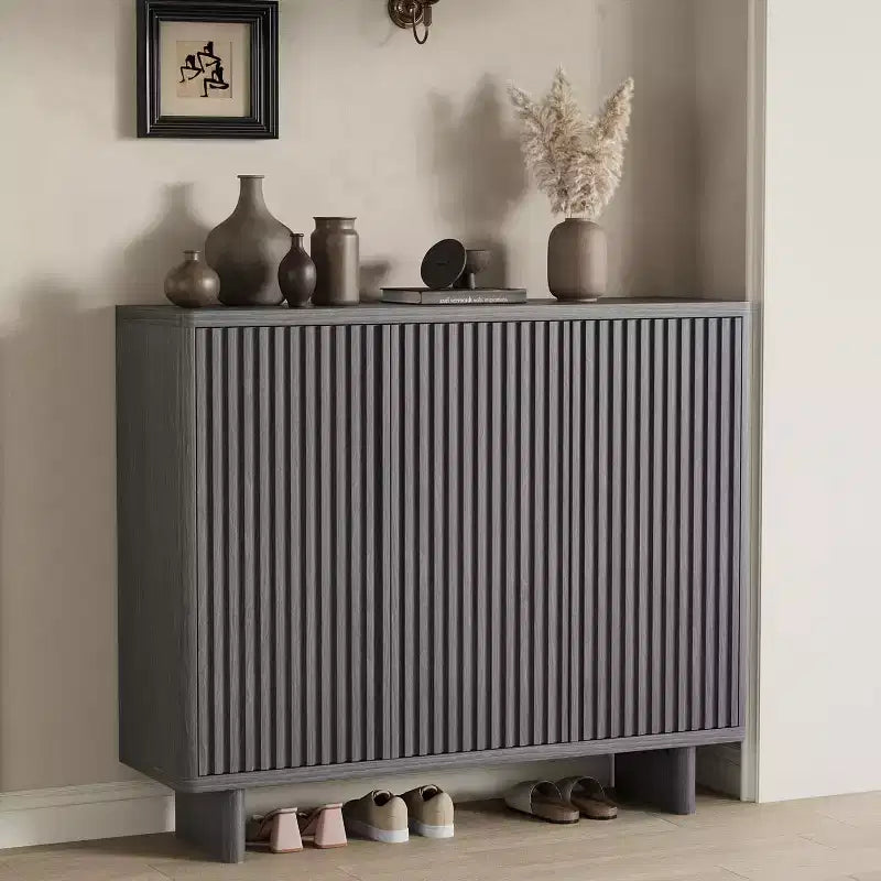 Shoe Cabinet with Fluted Door, 5-Tier Storage with 4 Adjustable Shelves, Rustic Entryway Shoe Bench for Hallway