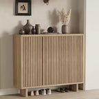 Meuble à chaussures avec porte cannelée, rangement à 5 niveaux avec 4 étagères réglables, banc à chaussures rustique pour couloir