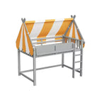 Lit mezzanine double/grand format avec baldaquin et toit, lit cabane en bois avec lumières LED et étagère à livres pour chambre de filles et de garçons