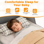 Lit de sol pour enfants Costway en tissu velours doux, rembourré, avec barrières de sécurité et tête de lit Gris/Rose